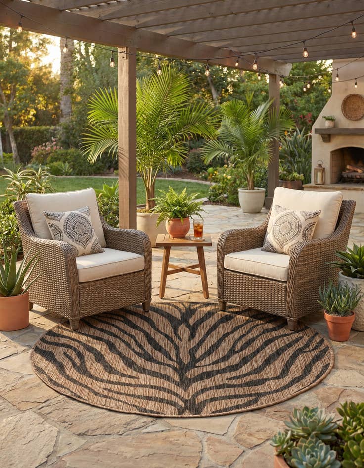 Detail image of  3' x 3'  Washable Safari Indoor / Outdoor Round Rug