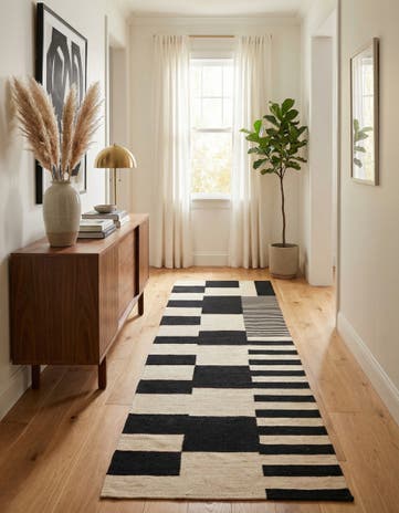 2' 9 x 9' 7 Hand Woven Kilim Modern Wool Runner Rug