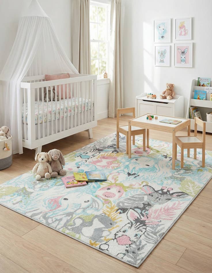 Detail image of  5' 3 x 8' Animals Whimsy Kids Rug