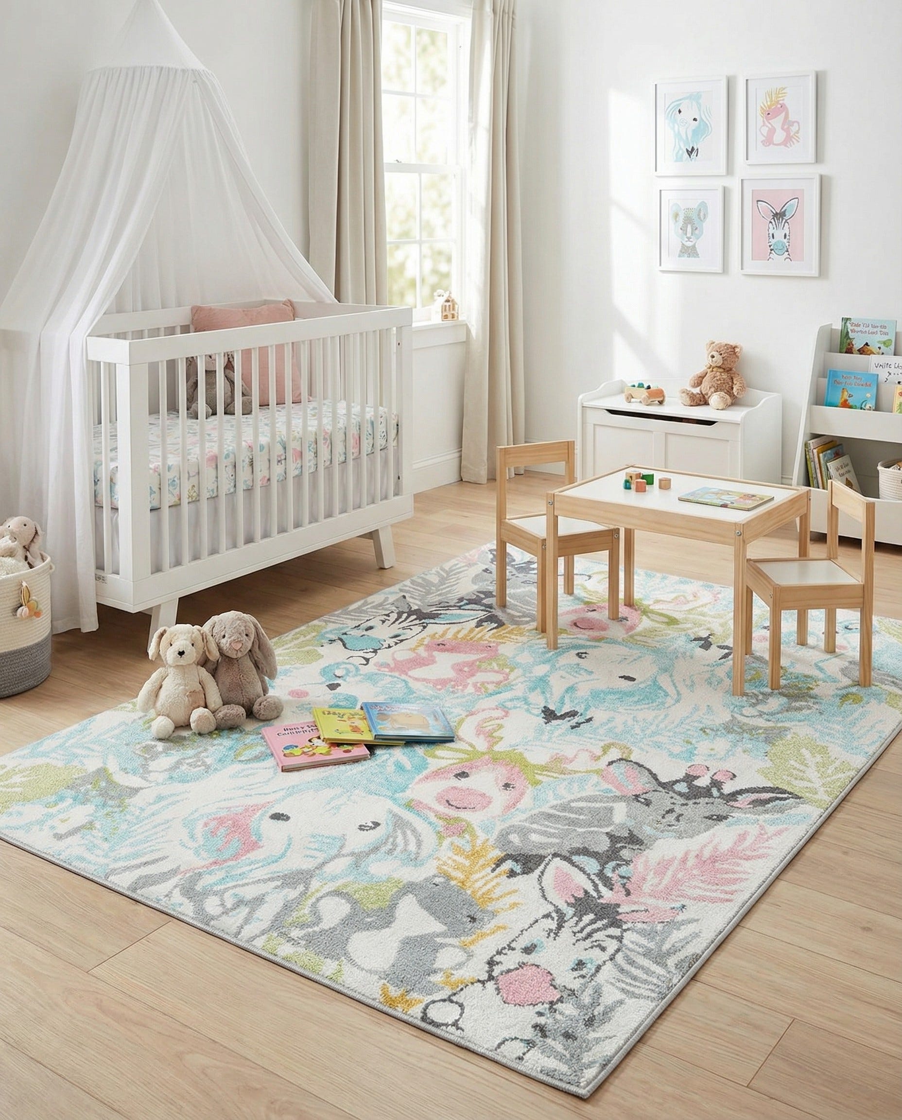 Multicolor 5' 3 x 8' Animals Whimsy Kids Rug | Rugs.com