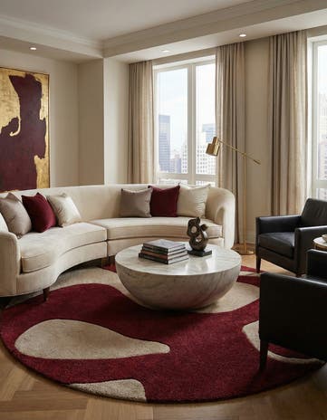 Red and Ivory Handtufted Wool Round Rug