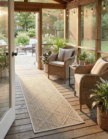 Khaki Easy-Clean Lattice Indoor / Outdoor Runner Rug