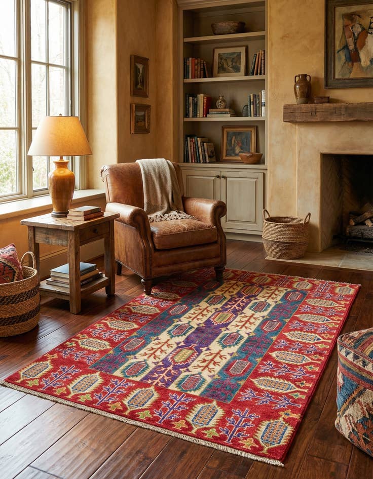 Detail image of 3' 4 x 5'  Hand Knotted Kazak Rug