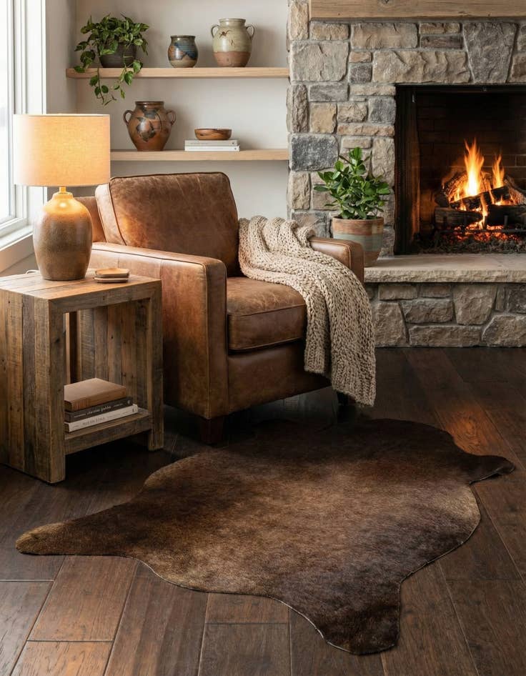 Detail image of 2' 2 x 2' 11 Cowhide Leather Rug