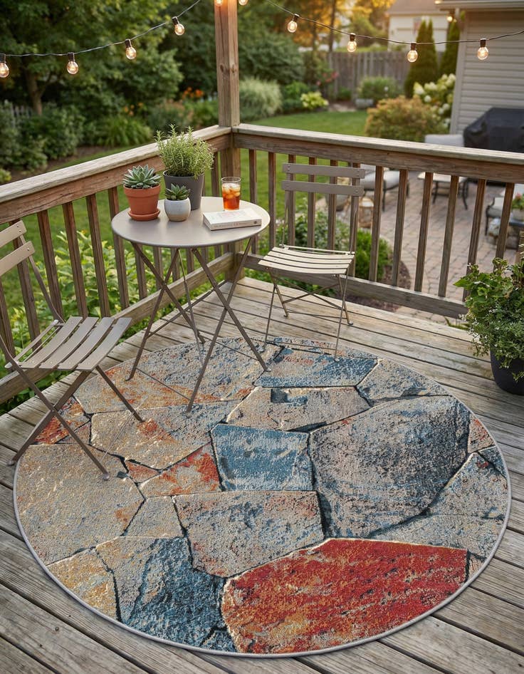 Detail image of 5' x 5'  Washable Modern Indoor / Outdoor Round Rug