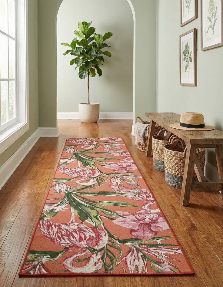 Detail image of  2' 7 x 10'  Washable Botanical Indoor / Outdoor Runner Rug