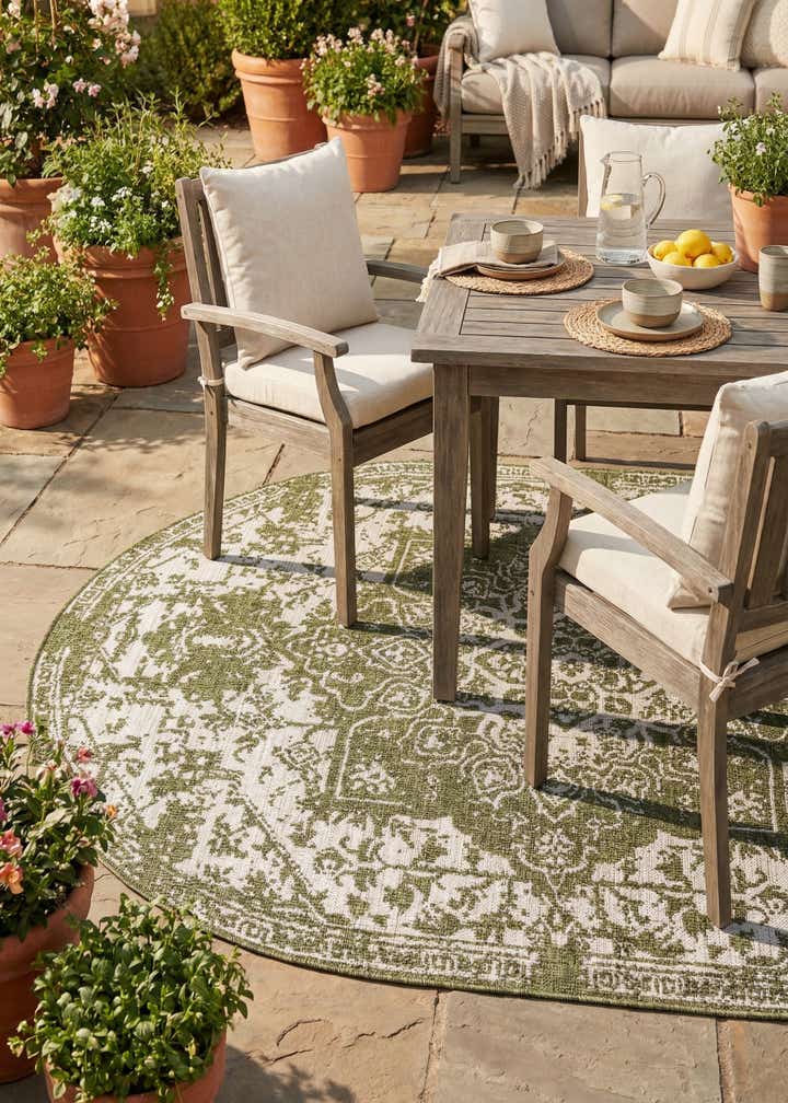 5' 3 x 8' Easy-Clean Jill Zarin Dubai Indoor / Outdoor Oval Rug