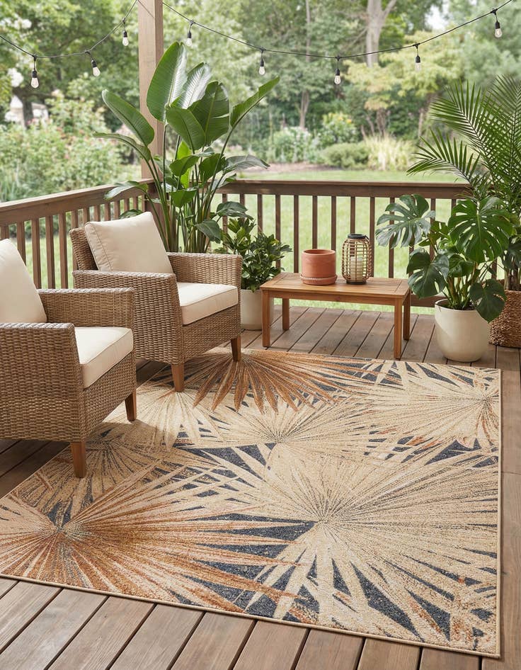 Detail image of 5' x 7'  Washable Botanical Indoor / Outdoor Rug