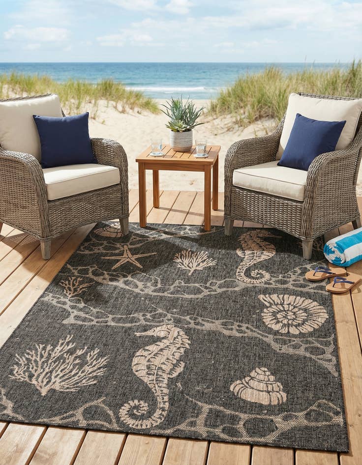 Detail image of  5' 3 x 7'  Washable Coastal Indoor / Outdoor Rug