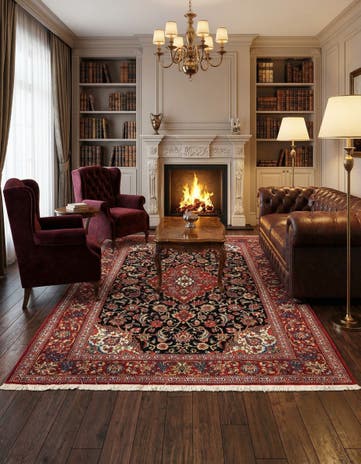 4' 8 x 6' 9 Hand Knotted Qom Persian Rug