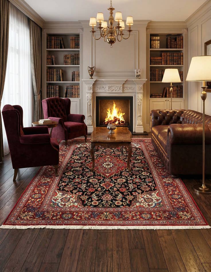 Detail image of 4' 8 x 6' 9  Hand Knotted Qom Persian Rug