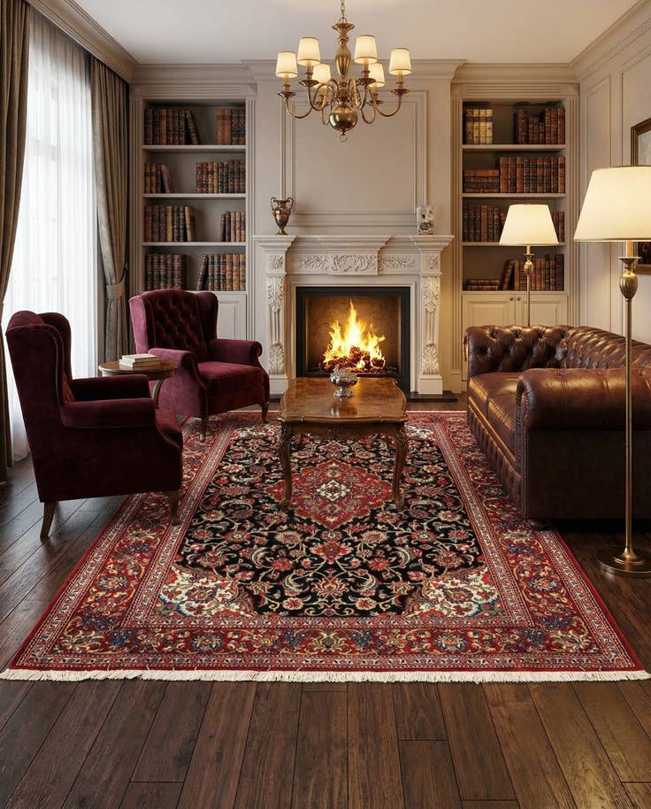 Detail image of 4' 8 x 6' 9 Hand Knotted Qom Persian Rug