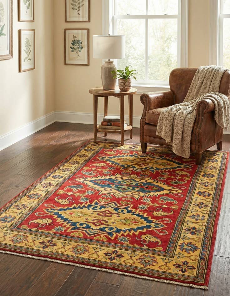 Detail image of  4' x 6' 2  Hand Knotted Kazak Rug