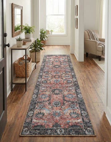 Vintage Rust Red Washable Timeless Runner Rug