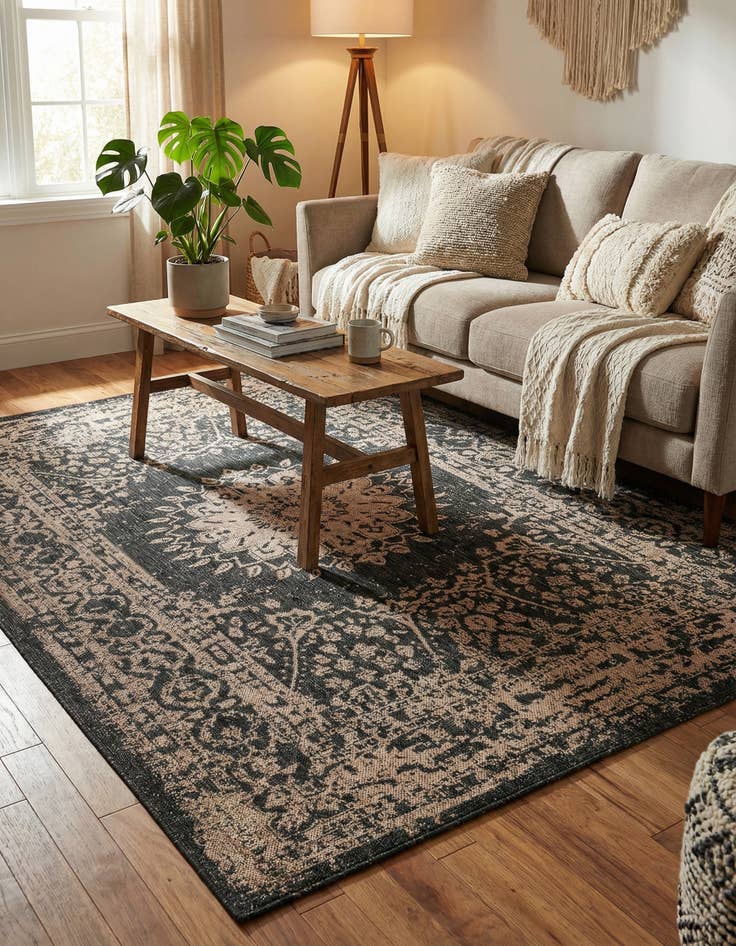 Detail image of 5' 3 x 8'  Washable Traditional Indoor / Outdoor Rug