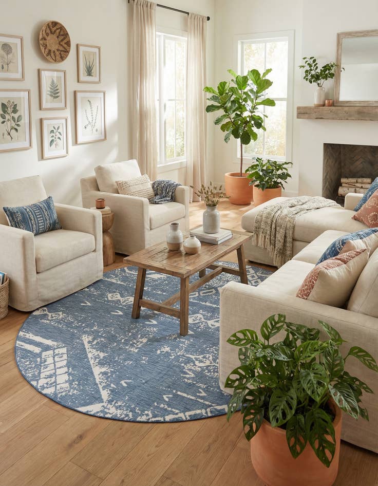 Detail image of 13' x 13'  Washable Bohemian Indoor / Outdoor Round Rug