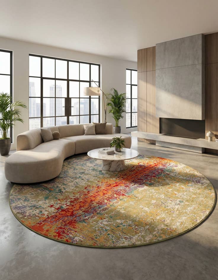 Detail image of 12' x 12'  Washable Modern Indoor / Outdoor Round Rug