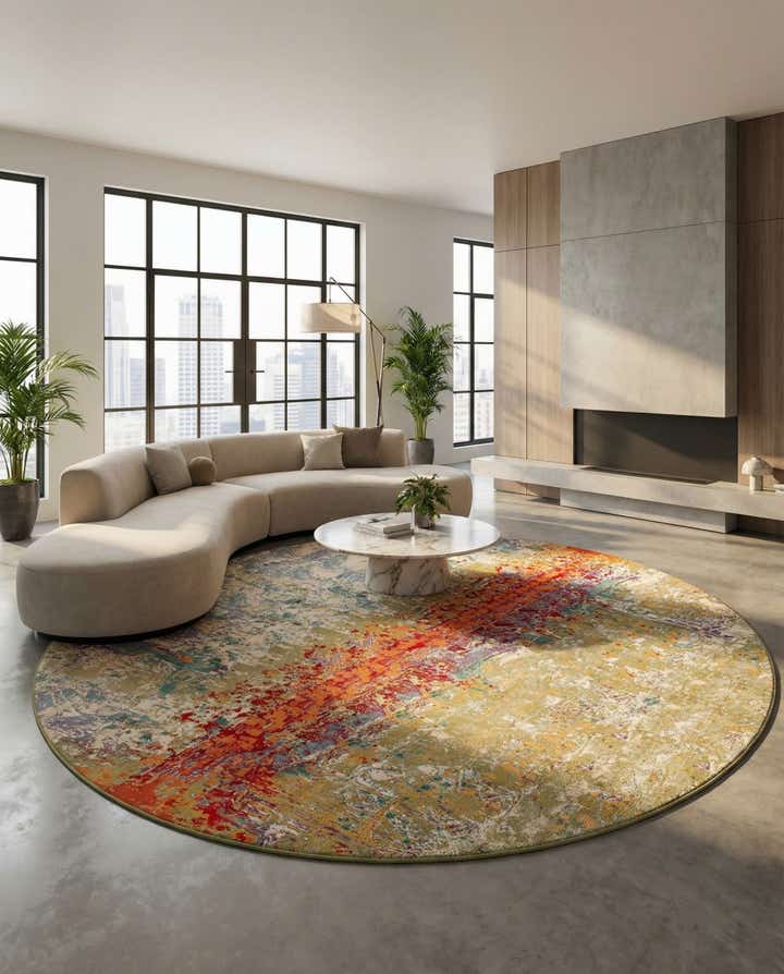 12' x 12' Easy-Clean Modern Indoor / Outdoor Round Rug