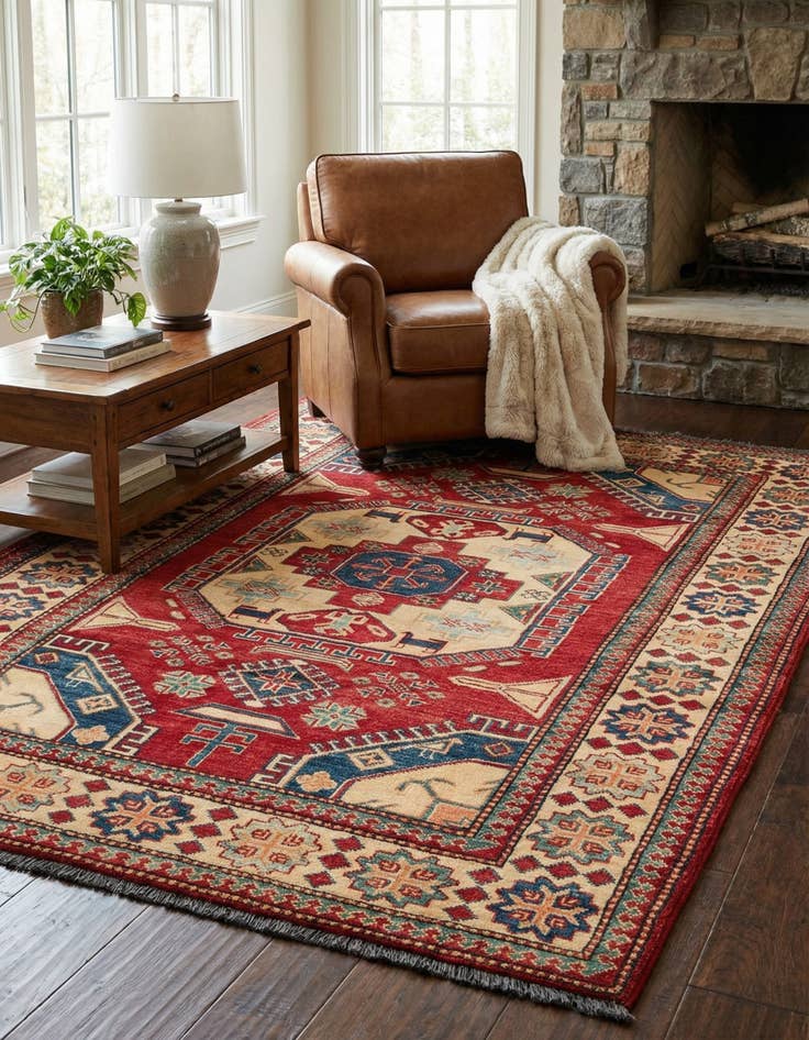 Detail image of  4' 2 x 5' 11  Hand Knotted Kazak Wool Rug