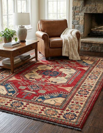 4' 2 x 5' 11 Hand Knotted Kazak Wool Rug