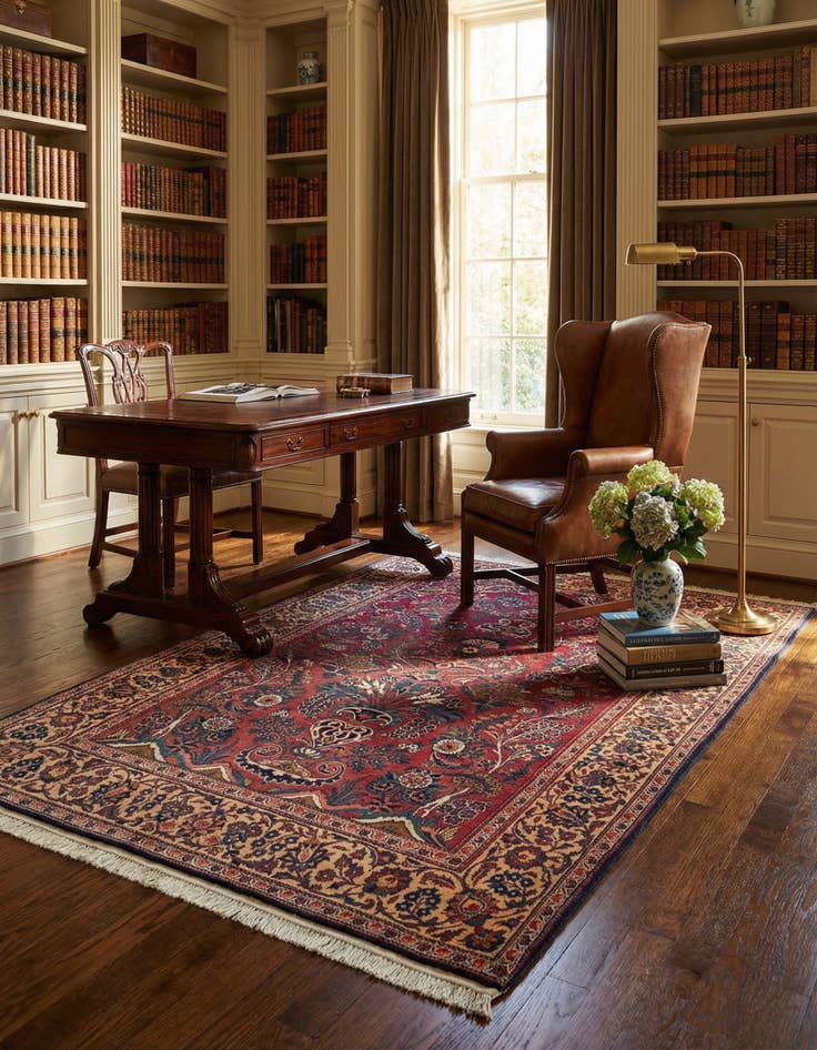 Detail image of  4' 6 x 6' 7 Kashan Wool Rug