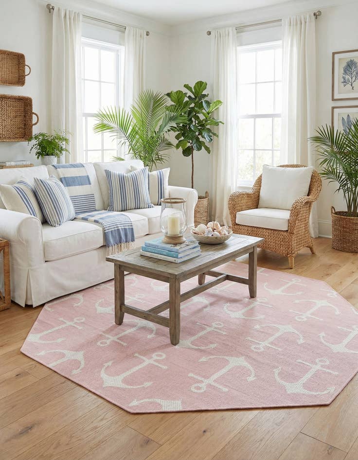 Detail image of 7' 10 x 7' 10  Washable Coastal Indoor / Outdoor Octagon Rug