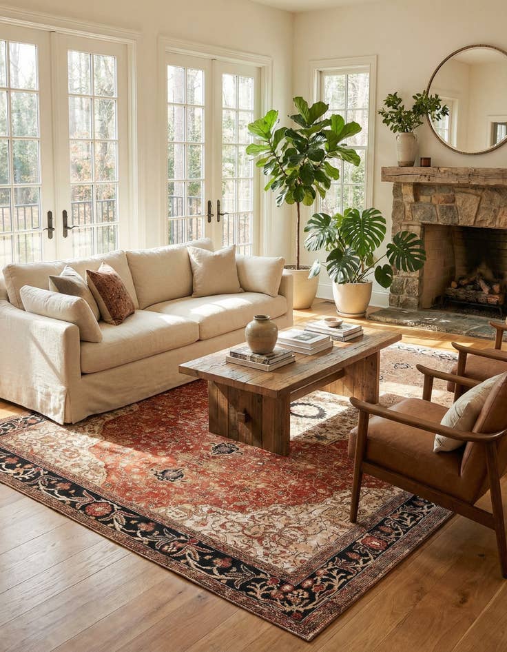 Detail image of 10' x 14'  Washable Traditional Indoor / Outdoor Rug