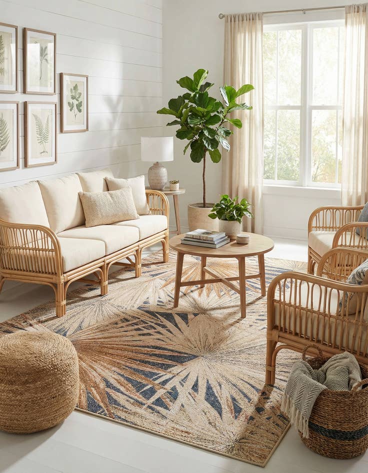 Detail image of 6' x 9'  Washable Botanical Indoor / Outdoor Rug