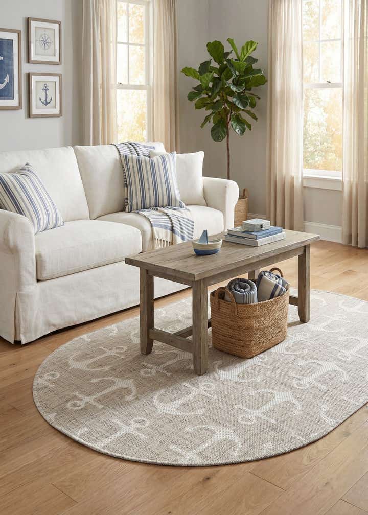 3' x 5' 3 Easy-Clean Coastal Indoor / Outdoor Oval Rug