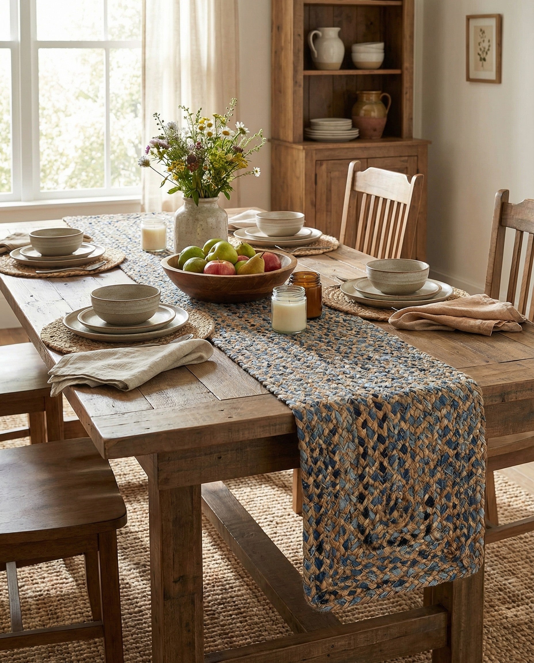  1' 2 x 10'  Hand Braided Chindi Table Runner Rug