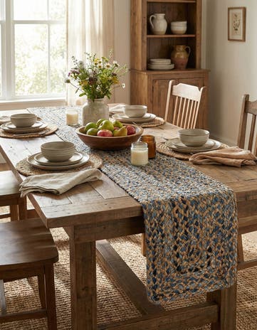 Natural Handmade Braided Chindi Table Runner Rug