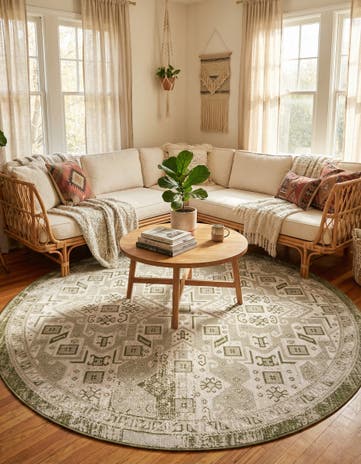 10' x 10' Easy-Clean Aztec Indoor / Outdoor Round Rug