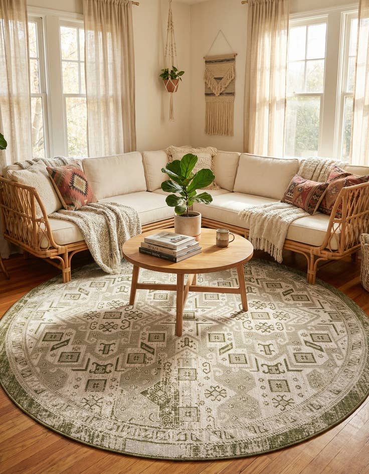 Detail image of  10' x 10'  Washable Aztec Indoor / Outdoor Round Rug