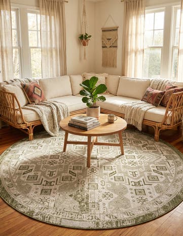 10' x 10' Easy-Clean Aztec Indoor / Outdoor Round Rug