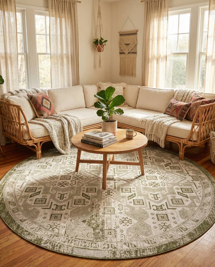 Detail image of 10' x 10' Easy-Clean Aztec Indoor / Outdoor Round Rug