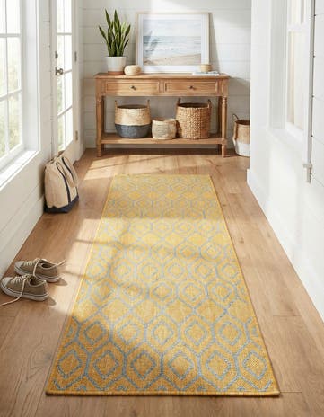 Yellow and Aqua Easy-Clean Jill Zarin Turks and Caicos Indoor / Outdoor Runner Rug