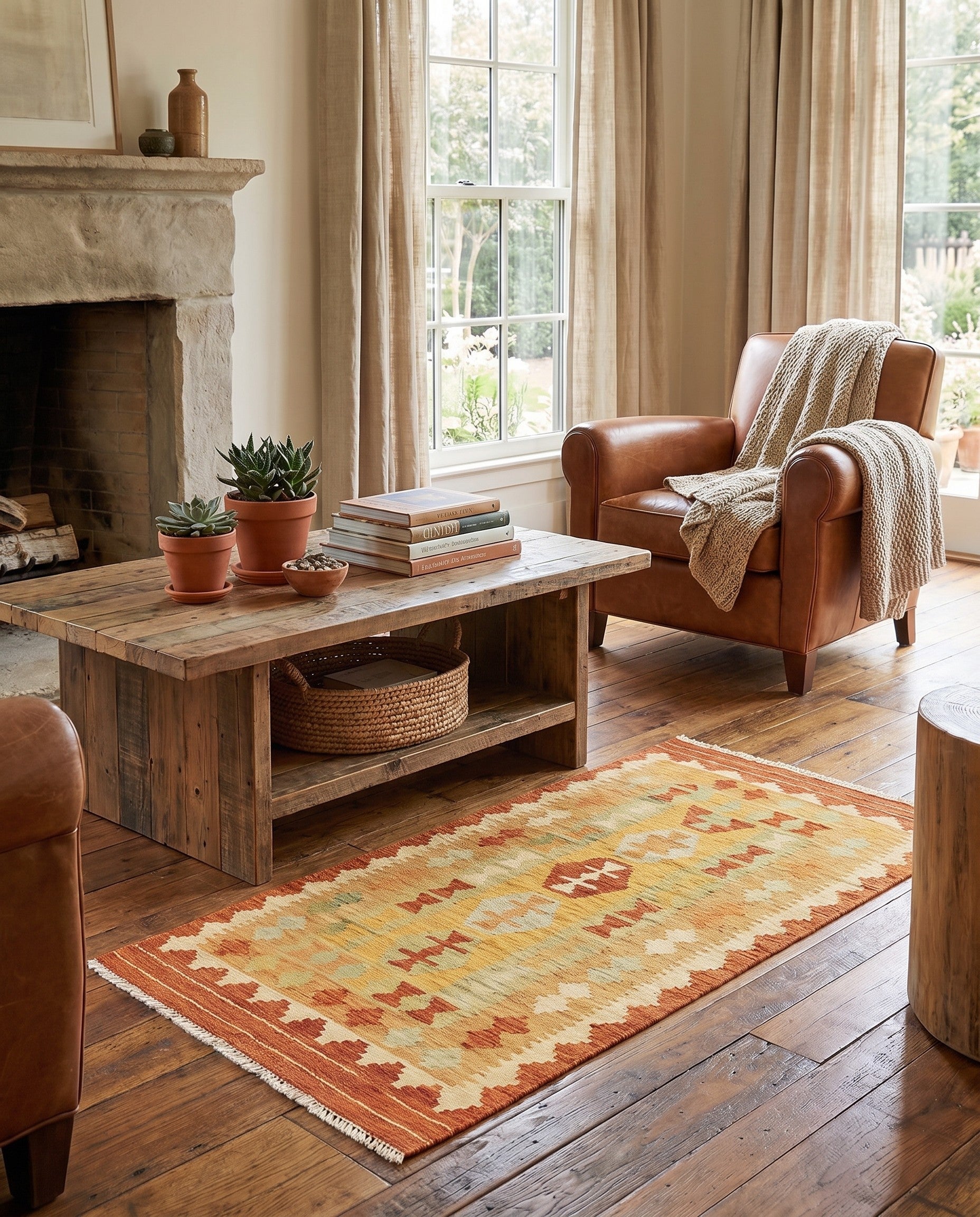2' 6 x 4' 5 Hand Woven Kilim Waziri Wool Rug