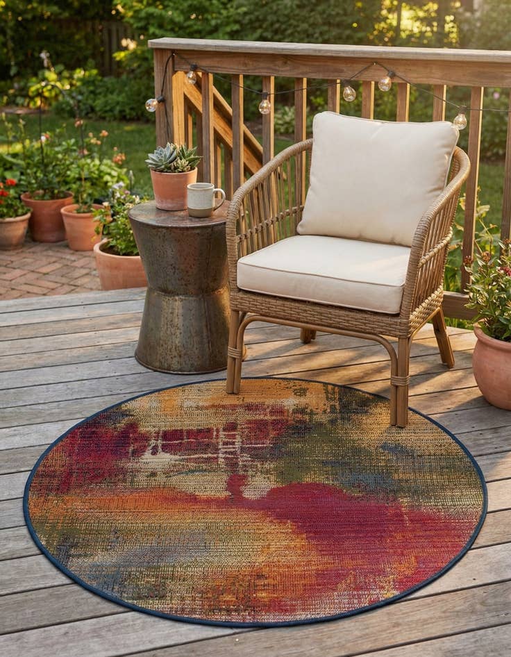 Detail image of 2' 7 x 2' 7  Washable Modern Indoor / Outdoor Round Rug