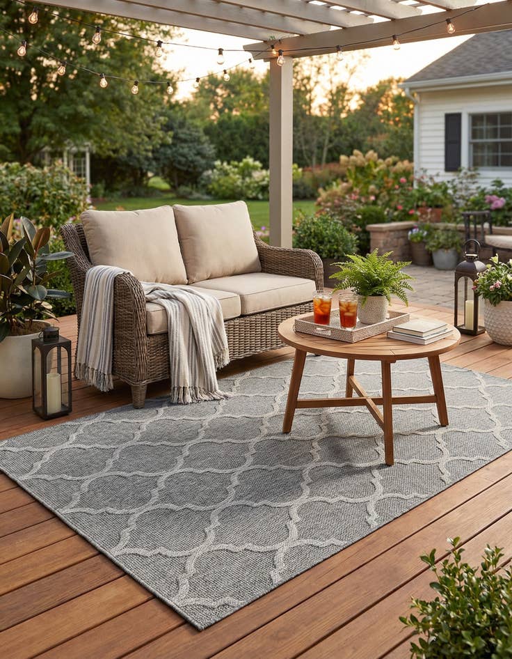 Detail image of 5' 3 x 8'  Washable Trellis Textured Indoor / Outdoor Rug