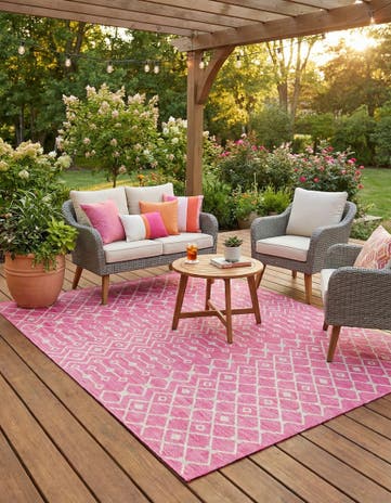 Fuschia Easy-Clean Lattice Indoor / Outdoor Rug