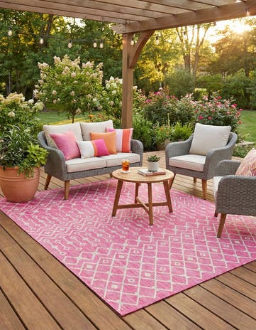 Fuschia Easy-Clean Lattice Indoor / Outdoor Rug