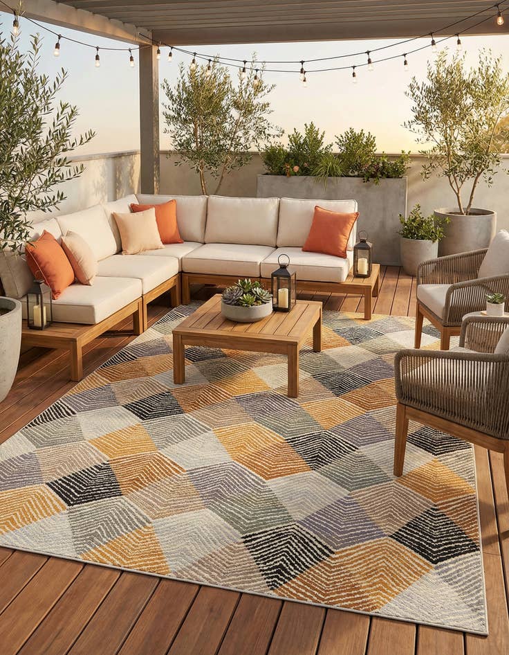 Detail image of 7' 10 x 10' Easy-Clean Modern Indoor / Outdoor Rug