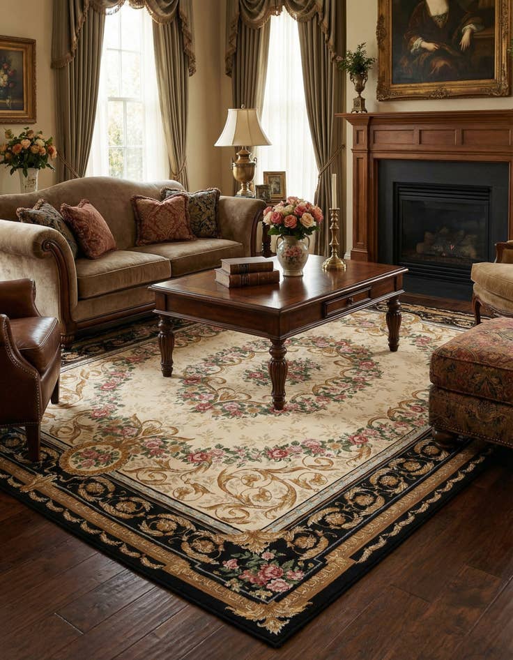 Detail image of 9' x 12'  Washable Traditional Indoor / Outdoor Rug