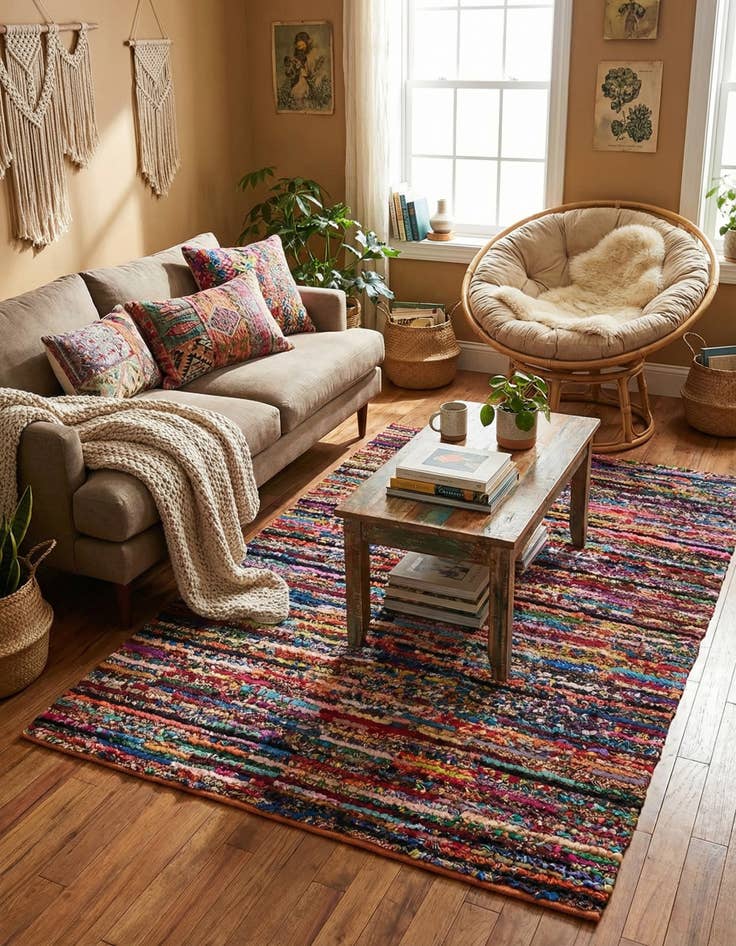 Detail image of 6' 1 x 9'  Hand Braided Chindi Rug