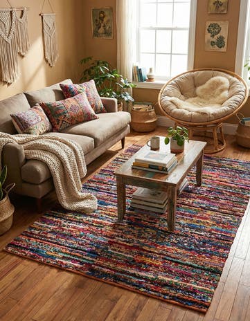 6' 1 x 9' Handmade Braided Chindi Rug