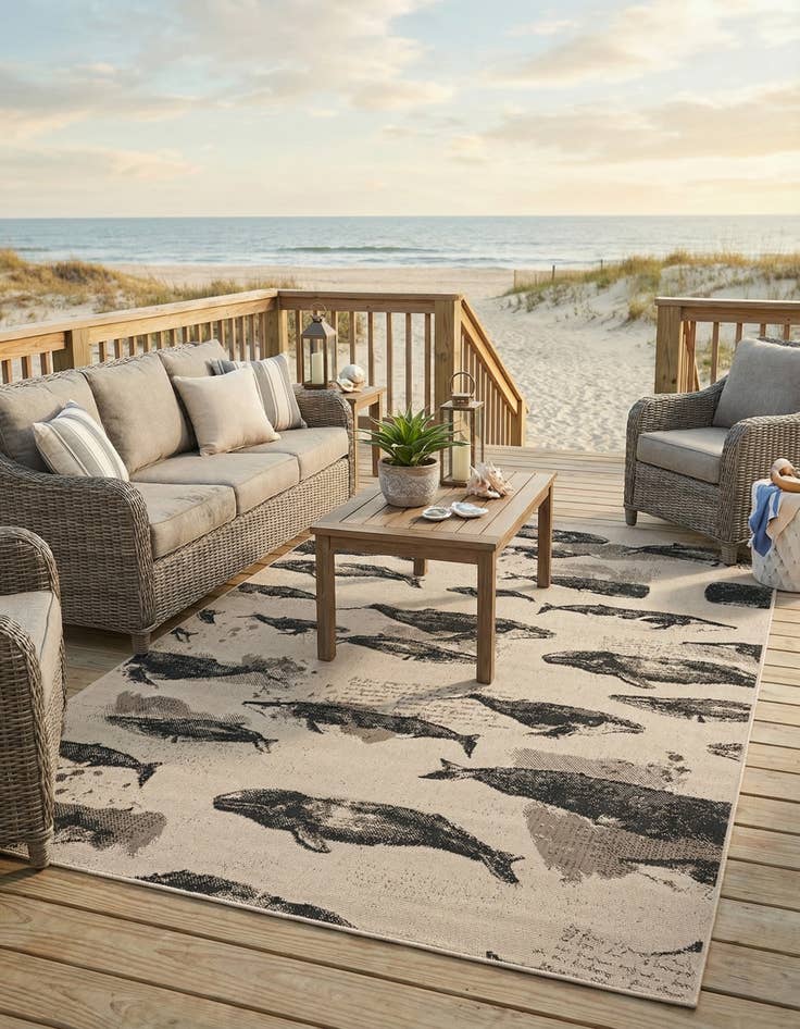 Detail image of 5' x 8'  Washable Coastal Indoor / Outdoor Rug