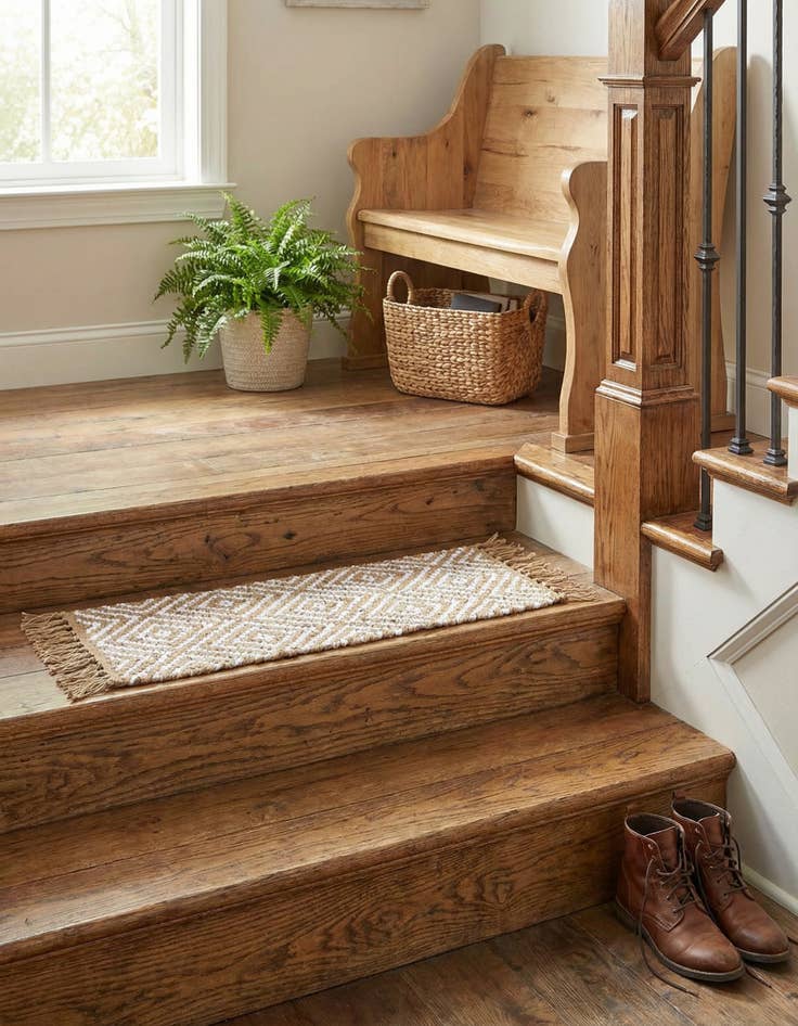 Detail image of 0' 9 x 2' 6  Hand Woven Braided Jute Stair Rug