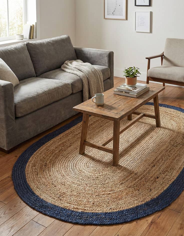 Detail image of 5' 1 x 8'  Hand Braided Jute Oval Rug