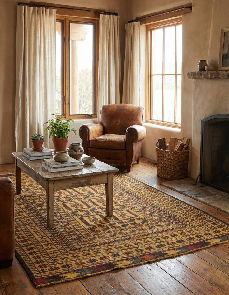 Detail image of 4' 2 x 6' 2  Hand Woven Kilim Afghan Wool Rug