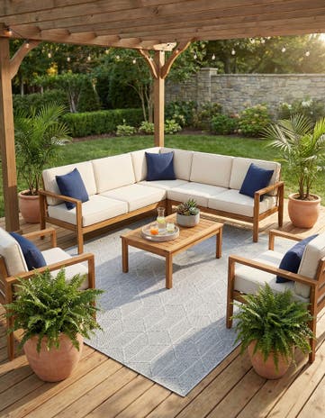 Light Gray Easy-Clean Lattice Indoor / Outdoor Square Rug